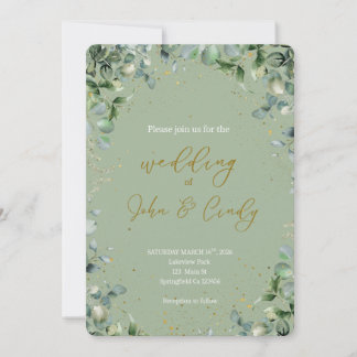 Elegant Botanical Greenery & Gold Dust Wedding  Invitation