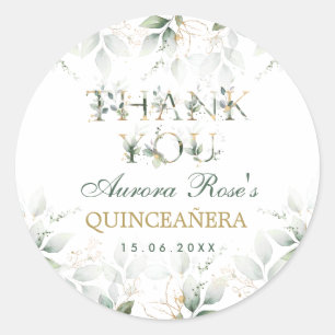 Elegant Botanical Greenery Gold Quinceanera Classic Round Sticker