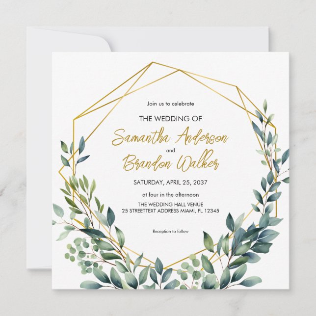 Elegant botanical greenery leaves Wedding Invitation (Front)