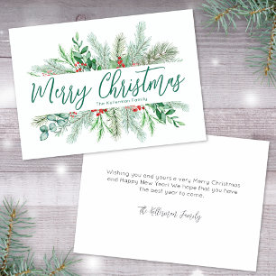 Elegant Botanical Greenery Merry Christmas Holiday Letterpress Photo Cards