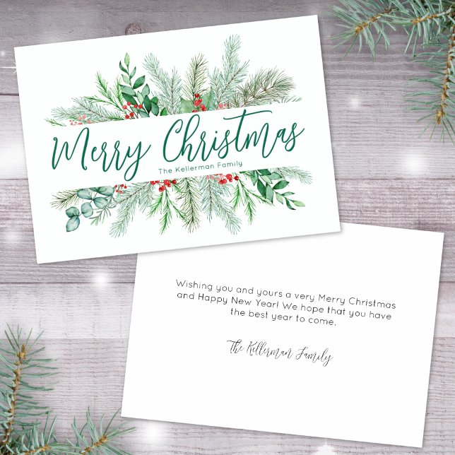 Elegant Botanical Greenery Merry Christmas Holiday Letterpress Photo Cards (Elegant Botanical Greenery Merry Christmas Holiday Letterpress Photo Cards)