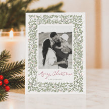 Elegant Botanical Greenery Merry Christmas Photo