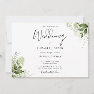 Elegant Botanical Greenery Monogram Wedding Invitation