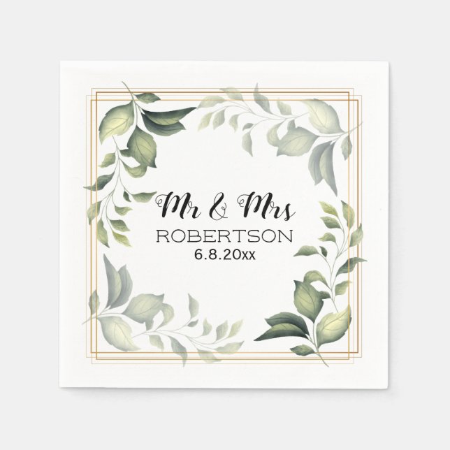 Elegant Botanical Greenery Napkins (Front)