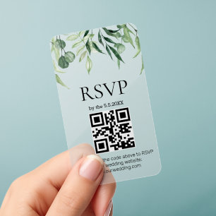 Elegant Botanical Greenery QR Code Wedding RSVP Clear Business Cards