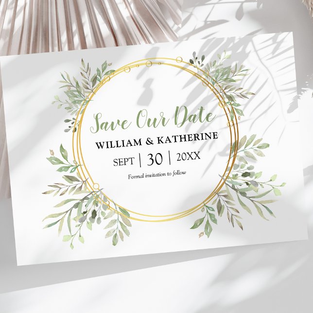 Elegant Botanical Greenery Save The Date (Creator Uploaded)