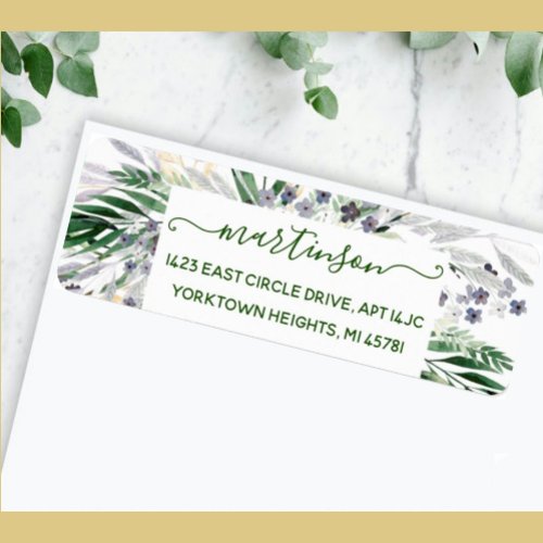 Elegant Botanical Greenery Script Return Address Label