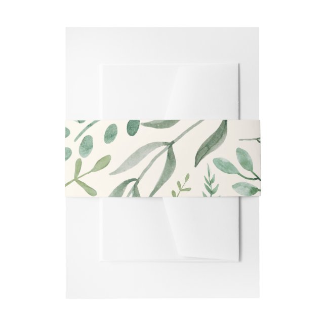 Elegant Botanical Greenery Soft Eggshell Invitation Belly Band (Front Example)