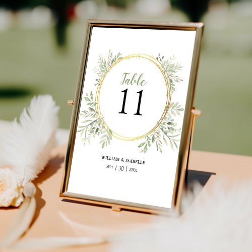 Elegant Botanical Greenery Table Number Wedding