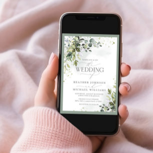 Elegant Botanical Greenery Watercolor Wedding Invitation