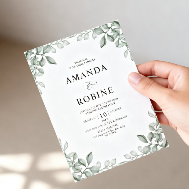 Elegant Botanical Greenery Wedding Invitation (Creator Uploaded)