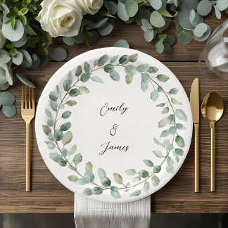  Elegant Botanical Greenery Wedding Paper Plates