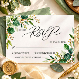 Elegant Botanical Greenery Wedding RSVP Card