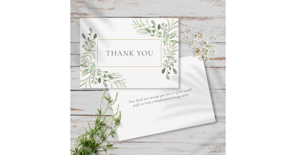 Elegant Botanical Greenery Wedding Thank You Card | Zazzle