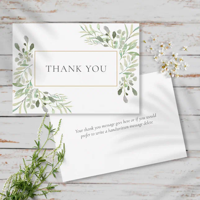 Elegant Botanical Greenery Wedding Thank You Card | Zazzle
