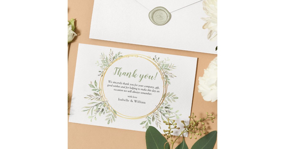 Elegant Botanical Greenery Wedding Thank You Card | Zazzle