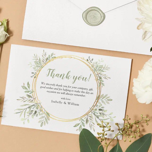 Elegant Botanical Greenery Wedding Thank You Card | Zazzle