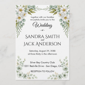Elegant Botanical Greenery & White Floral Wedding Invitation
