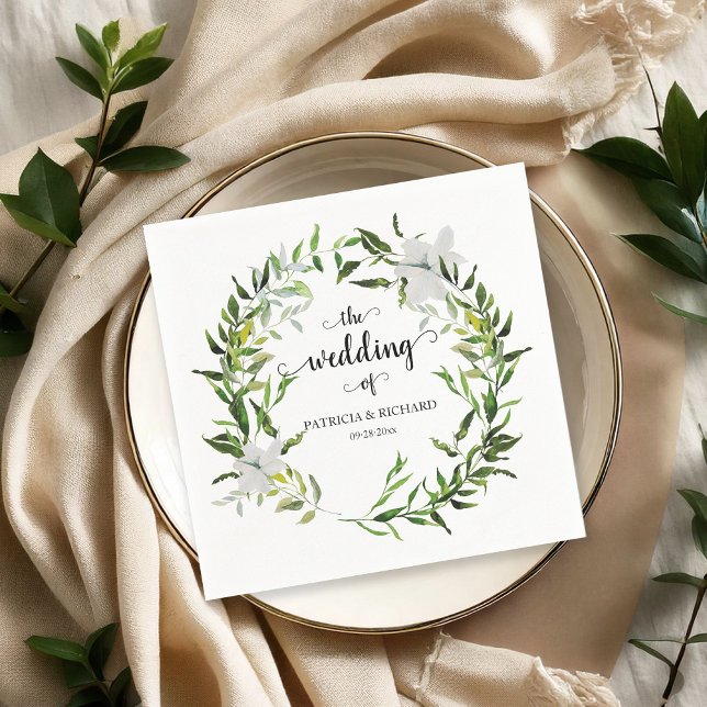 Elegant Botanical Greenery Wreath Wedding Napkins (Creator Uploaded)