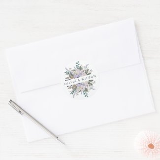 Elegant Botanical Grey lavender chic Floral  Classic Round Sticker