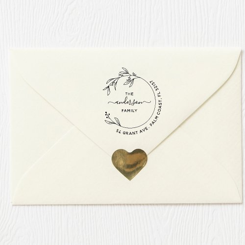 Elegant Botanical Hand_drawn Family Return Address Self_inking Stamp