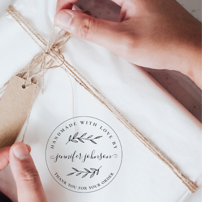 Elegant Botanical Handmade With Love Custom Rubber Stamp (Creator Uploaded)