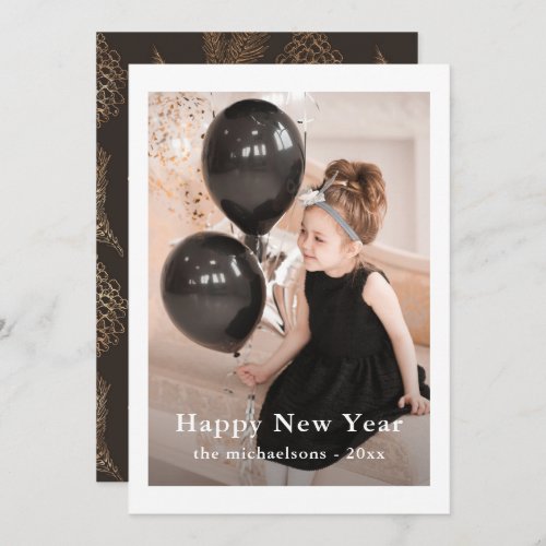 Elegant Botanical Happy New Year Photo Holiday Card