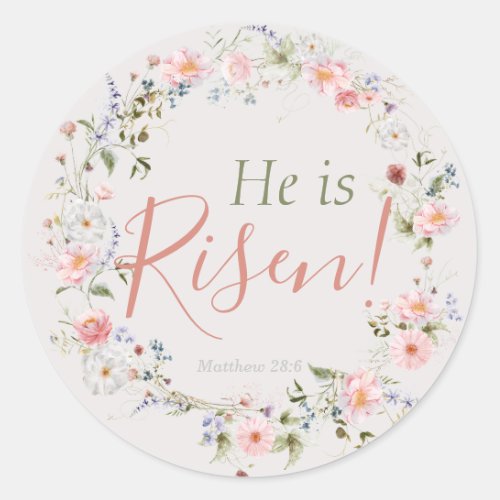 Elegant Botanical He is Risen Christian Easter Classic Round Sticker