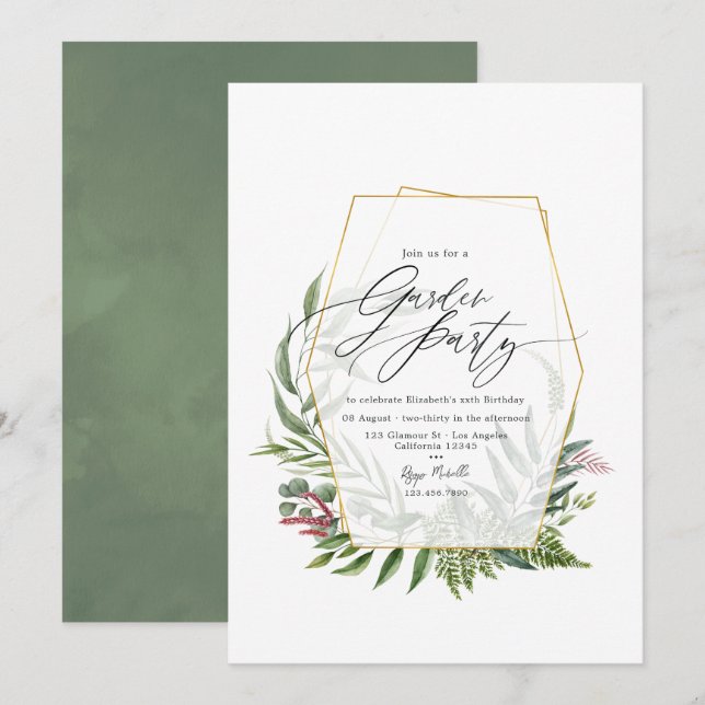 Elegant Botanical Herbarium Greenery Garden Party Invitation (Front/Back)