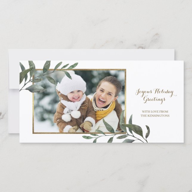 Elegant Botanical Holiday Christmas Photo Card (Front)