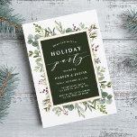 Elegant Botanical Holiday Party Green Invitation<br><div class="desc">This Christmas | Holiday invitation features painted watercolor eucalyptus,  green leaves,  red berries,  pine branches,  and a faux gold rectangle frame with stylish calligraphy. For more advanced customization of this design,  please click the "Customize further" link. Matching items are also available.</div>