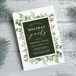 Elegant Botanical Holiday Party Green Invitation