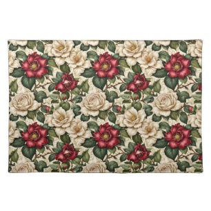 Elegant Botanical Holiday Roses Cloth Placemat