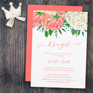 Elegant Botanical Hydrangea Girl Baby Shower Invitation