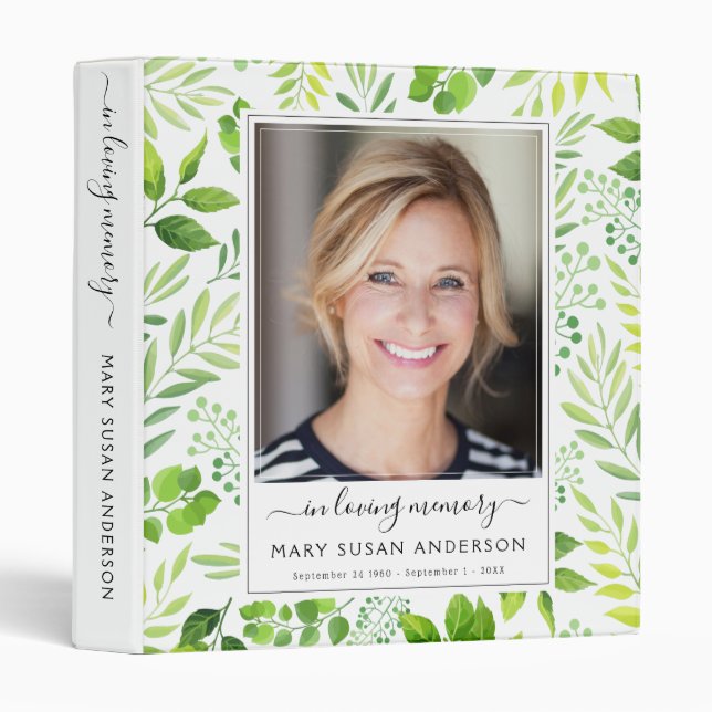 Elegant Botanical In Loving Memory Photo Keepsake 3 Ring Binder (Front/Spine)