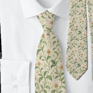 Elegant Botanical Iris Flower Pattern Neck Tie