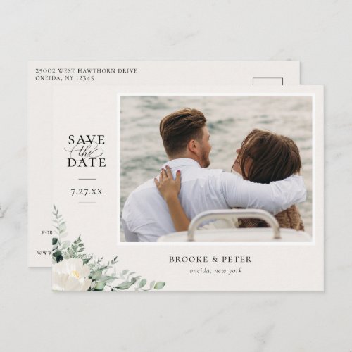 Elegant Botanical Ivory Cream Save The Date Announcement Postcard