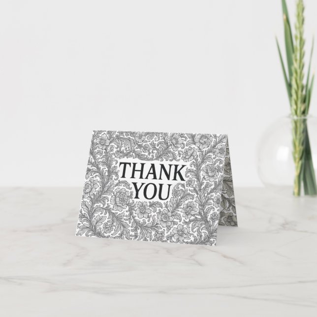 Elegant Botanical Lace Thank You Card (Front)