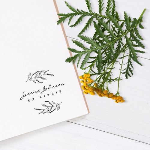 Elegant Botanical Lavander Ex Libris Custom Books Rubber Stamp