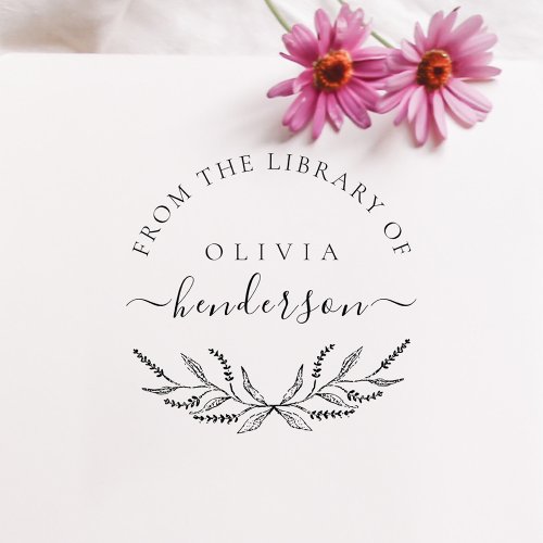Elegant Botanical Lavender Custom Library Books Rubber Stamp