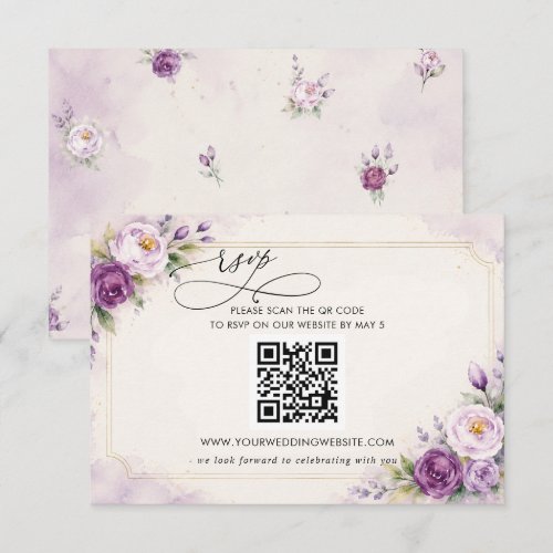 Elegant Botanical Lavender Purple Floral QR CODE RSVP Card