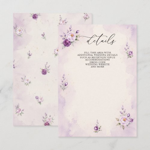 Elegant Botanical Lavender Purple Floral Wedding Enclosure Card