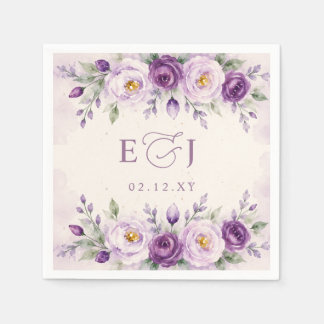 Elegant Botanical Lavender Purple Floral Wedding Napkins