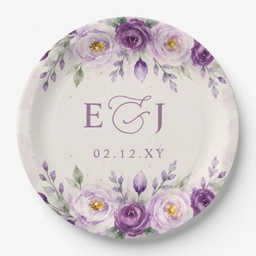Elegant Botanical Lavender Purple Floral Wedding Paper Plates