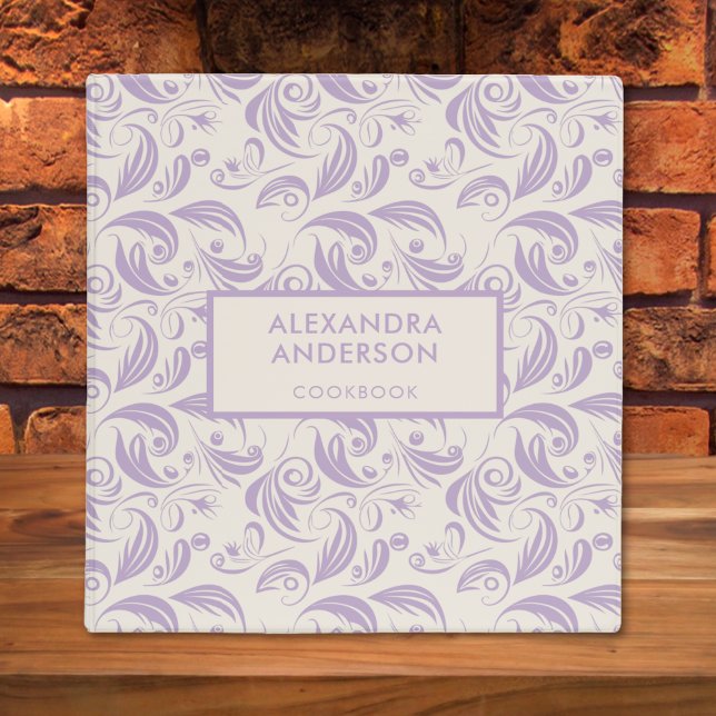 Elegant Botanical Lavender Swirls Leaves Pattern  3 Ring Binder (legant Minimal Violet Botanical Leaves Pattern 3 Ring Binder)