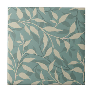 Elegant Botanical Leaf Dance Foliage HD Beige Teal Ceramic Tile