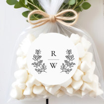 Elegant Botanical Leaf Monogram Initial Wedding Classic Round Sticker