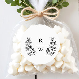 Elegant Botanical Leaf Monogram Initial Wedding Classic Round Sticker