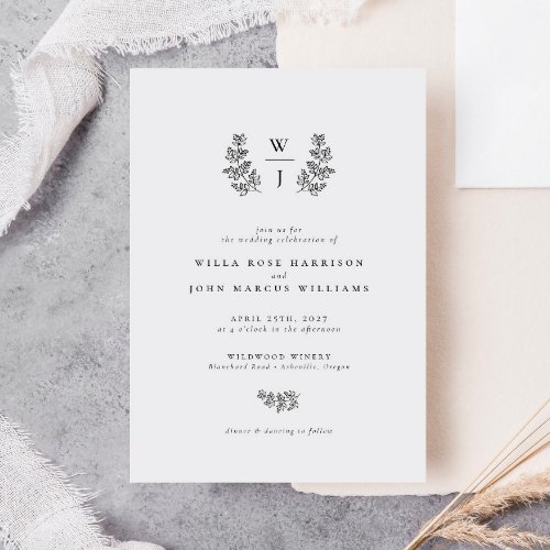 Elegant Botanical Leaf Monogram Initial Wedding Invitation