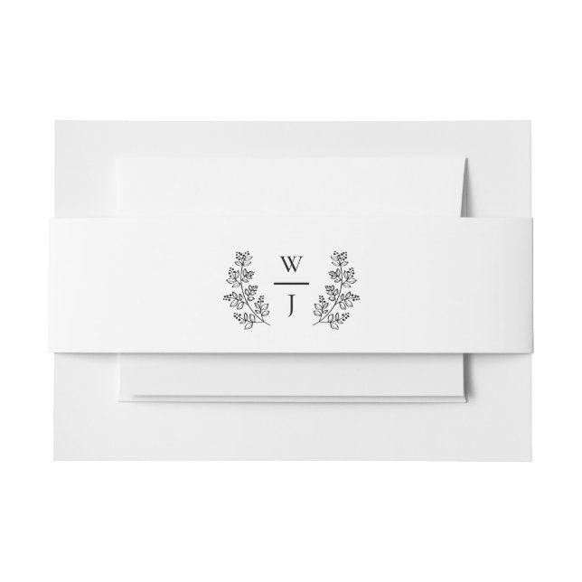 Elegant Botanical Leaf Monogram Initial Wedding Invitation Belly Band (Front Example)